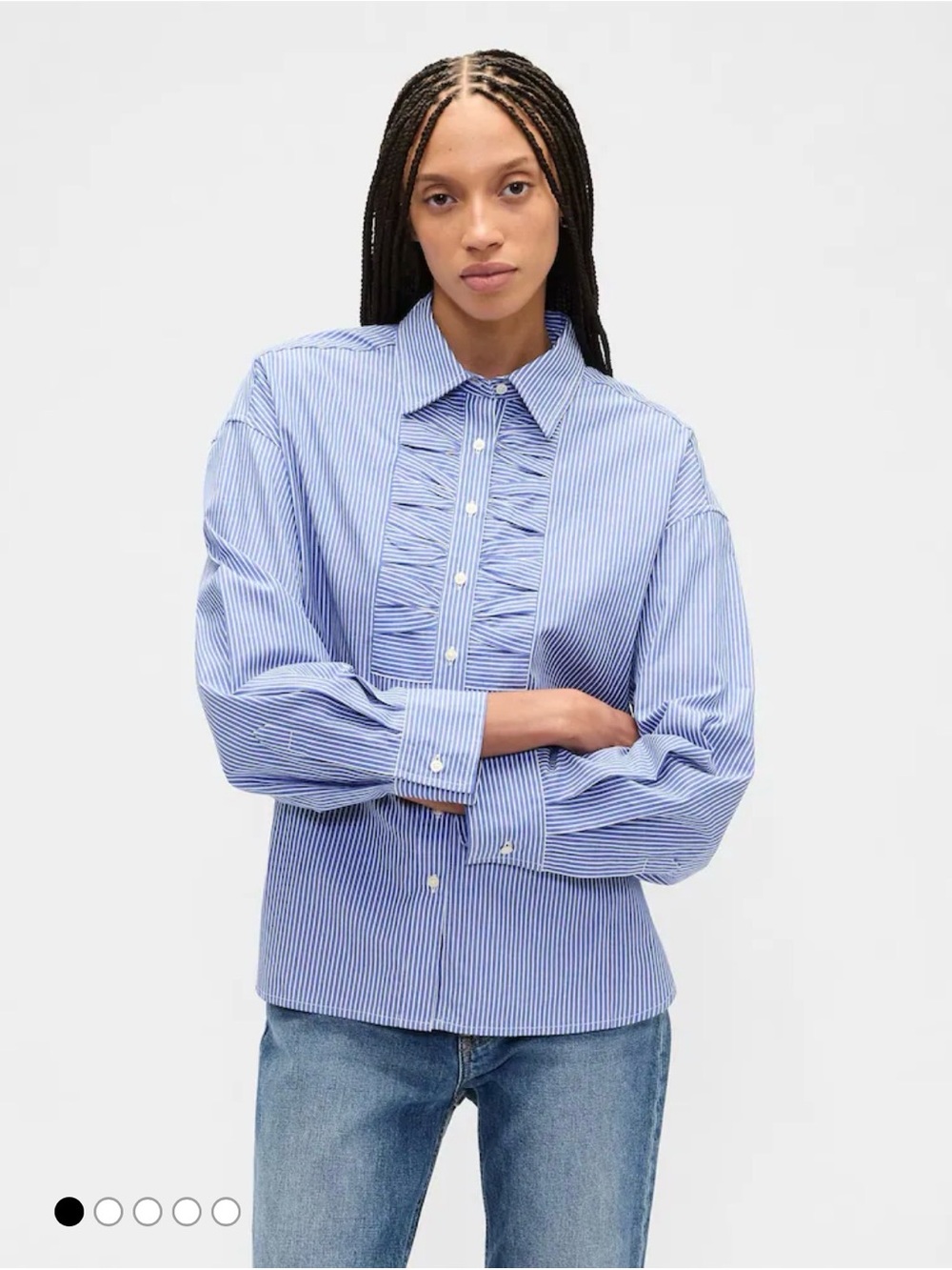 GAP Women's XL Blue White Striped Poplin Pleated Panel Cotton Button-Down Shirt